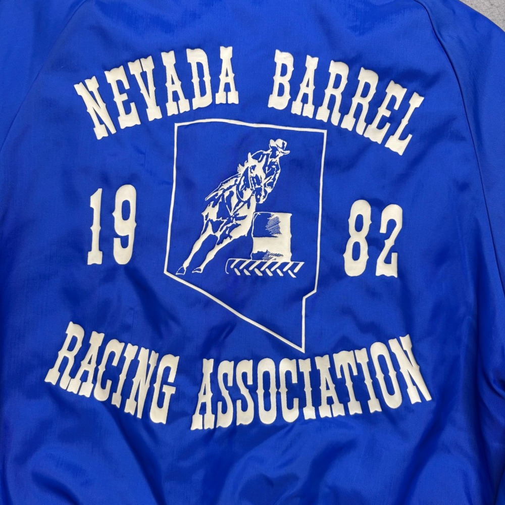 Don Alleson Athletic Bomber Jacket Mens S Blue Nevada Barrel Racing 1982 Vintage - Picture 2 of 14